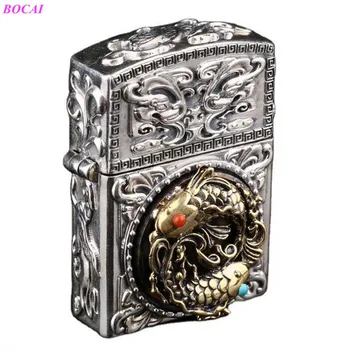 

Double carp individual Chinese style old kerosene lighter disc high speed rotation Tibetan silver brass