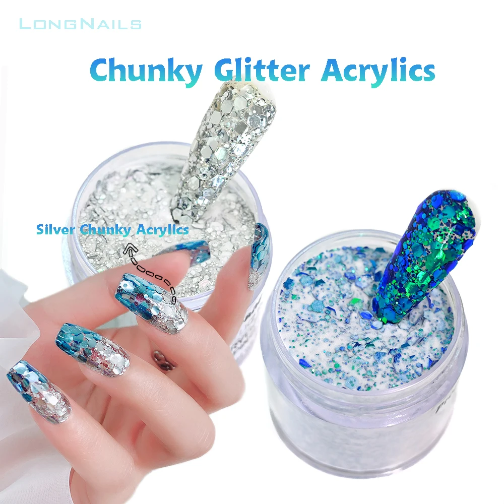 1oz/bottle Diamond Silver Acrylic Glitter Powder Chunky 11color Shiny