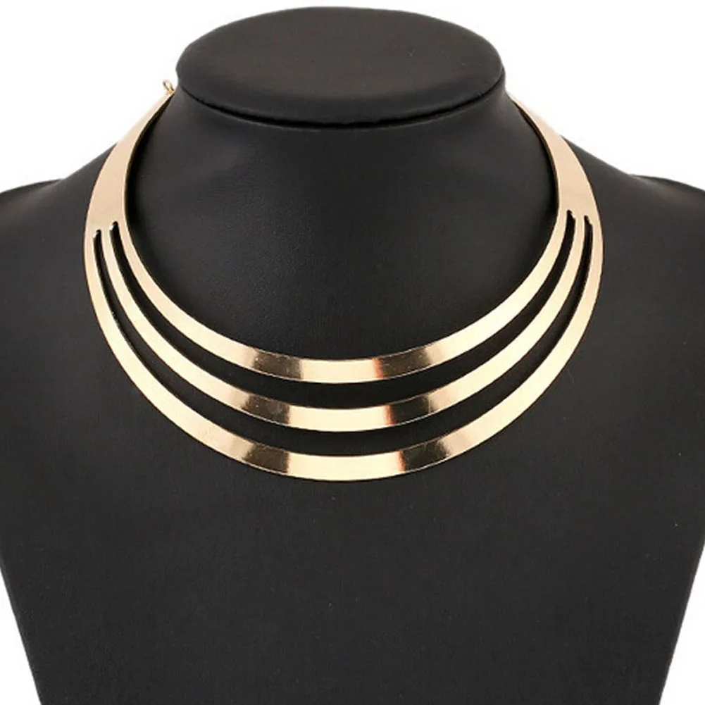 Модное женское ожерелье в стиле панк длинное ожерелье-колье Torque Bijoux3 Layers золотистый цвет, Круглый колье модные украшения