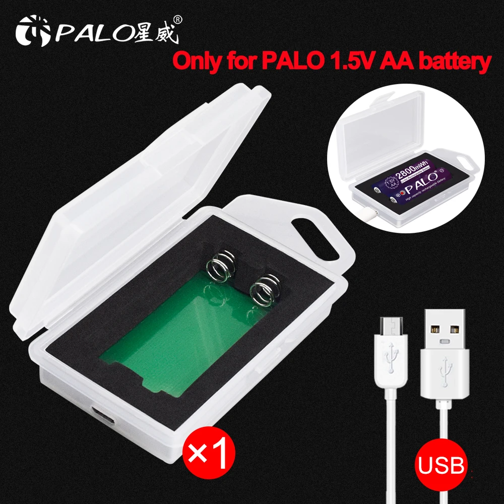 

Palo 2slots 2800mWh 1.5V AA li-ion rechargeable battery charger USB charger only for PALO 1.5V AA lithium battery charging box
