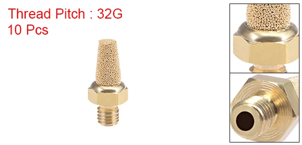 10pcs 10-32UNF Uxcell 3 спеченный Бронзовый глушитель с латунным корпусом для снижения динамического шума пневматических компонентов или устройства выхлопа - Цвет: 10pcs 10-32UNF