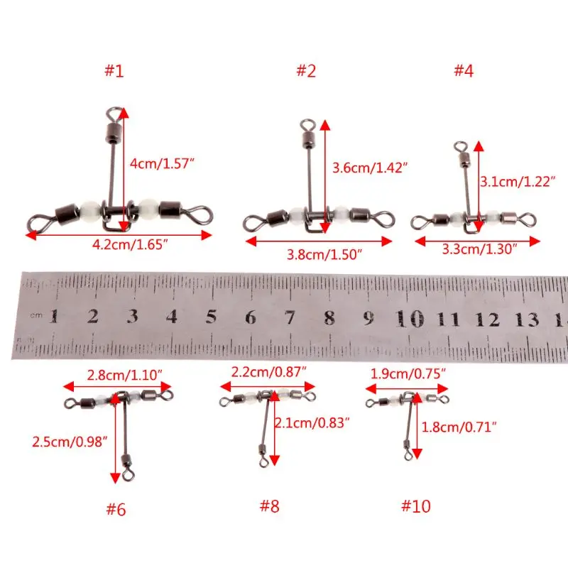 

5pcs 3 Way Luminous T-shape Rolling Swivel With Beads Fishing Swivels Connector 62KF