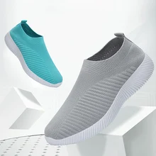 Недавно Для женщин Удобные слипоны Вязание кроссовки дышащие сетчатые обувь на платформе для любителей ходьбы для лета S66
