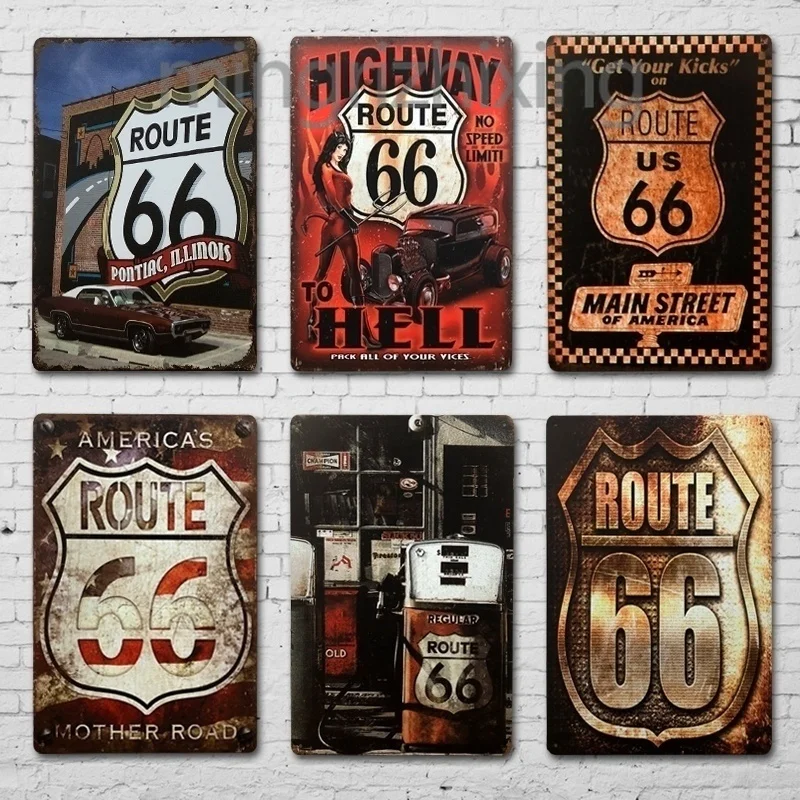 Route 66 настенный стикер под железо табличка Ретро металлическая жестяная вывеска