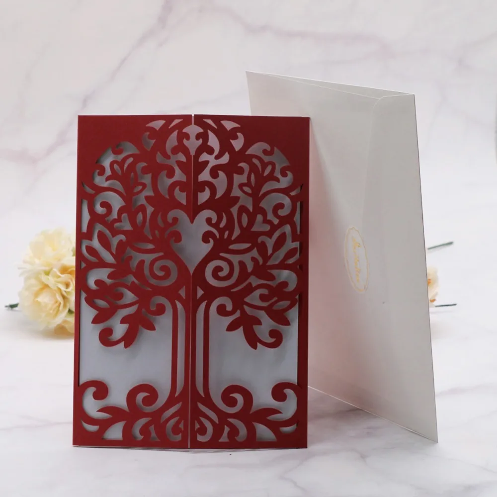 40pcs/lot Flamboyance Wedding Invitation Card Sculpture Tree And Waves Theme Birthday Party Baby Shower Invitation