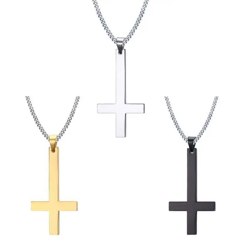 1PC Dainty Stainless Steel Upside Down Cross Necklace for Men Inverted Pendant with Chain Fashion Jewelry 3 Colors | Украшения и