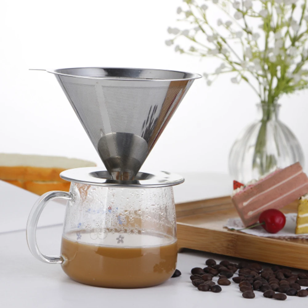 1pcs Pour Over Coffee Dripper with Cup Stand Cone Filter Reusable Coffee Filter new
