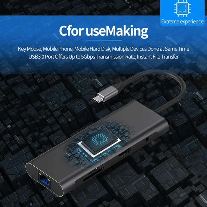 Blueendless Usb C концентратор адаптер 9 в 1 Usb C к Hdmi, 1000 Мбит/с Ethernet Lan порт, 3,5 мм Aux, 3X Usb 3,0, Tf/Sd кард-ридер для Ma