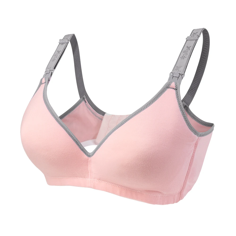 Pink Gray SLAIXIU Бюстгальтер для кормления из хлопка, Сексуальные Открытые бюстгальтеры с пряжками для сна, Одежда для беременных женщин, одежда для кормления мам, беспроводное кормление грудью, для беременных - Цвет: Pink Gray