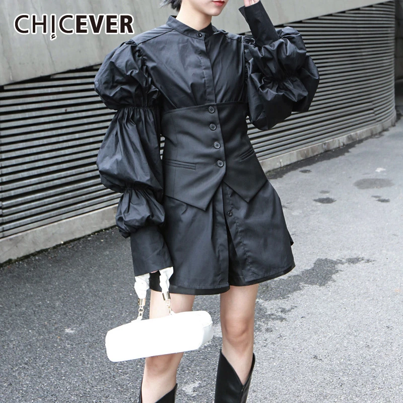 CHICEVER винтажные свободные женские блузки с круглым вырезом пышные длинным