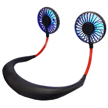 

7-leaf sports wear hanging neck fan Lazy Wear Portable Fan Plastic 360 Degree Rotation Refrigeration Air cooler