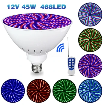 

RGB LED Lamp Swimming Pool Light 12V 45W E27 PAR56 Suitable For Underwater Lighting With 12 Keys Remote Control