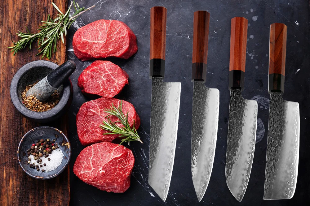 XITUO нож шеф-повара трехслойный композитный из нержавеющей стали ручной ковки японский кухонный нож Кливер обвалка кирицукэ кулинарный нож