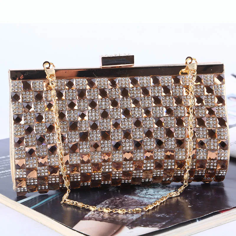 

Women's 2019 Diamond Chain Party Bags Square Rhinestone Package Wedding Clutch Pearl Handbag Designer Handbags High Quality