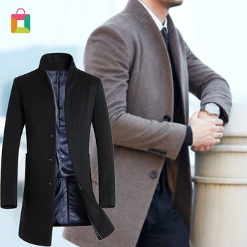 

Business casual men's long coat winter spring single-breasted wool coat Glittery