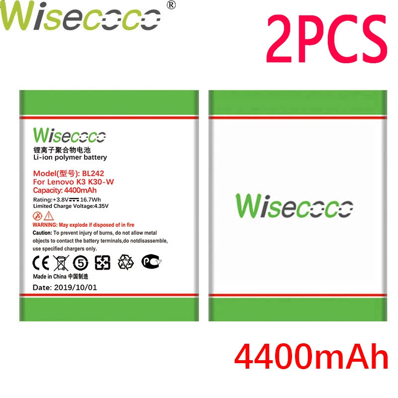 WISECOCO 2 шт. аккумулятор BL242 4400 мач для Lenovo K3 K30 W A6000 A3860 A3580 A3900 A6010 Plus телефон с номером