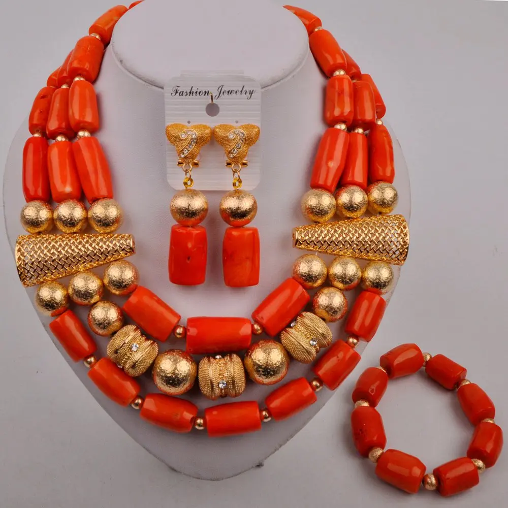 

Coral Beads Jewelry Sets Women Indian African Jewelry Set Nigerian Wedding Jewellery For Brides Dubai Gold Jewelry Sets