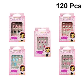 

5box=120Pcs False Nail UV Gel Manicure Fake Nail Tips Child Makeup Toy Manicure Beauty Tools Random Pattern