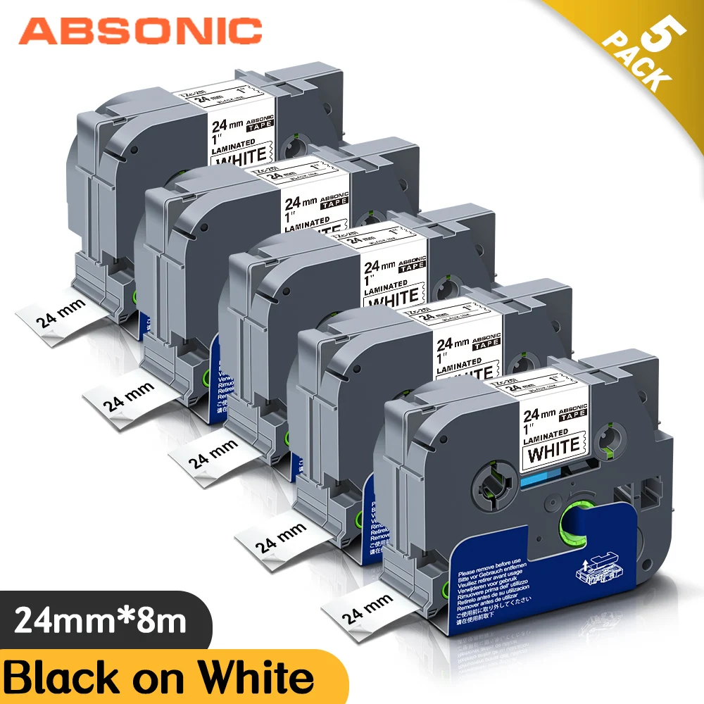 Ламинированные ленты Absonic 5PK 24 мм 251 черно-белые для маркеров Brother совместимые с