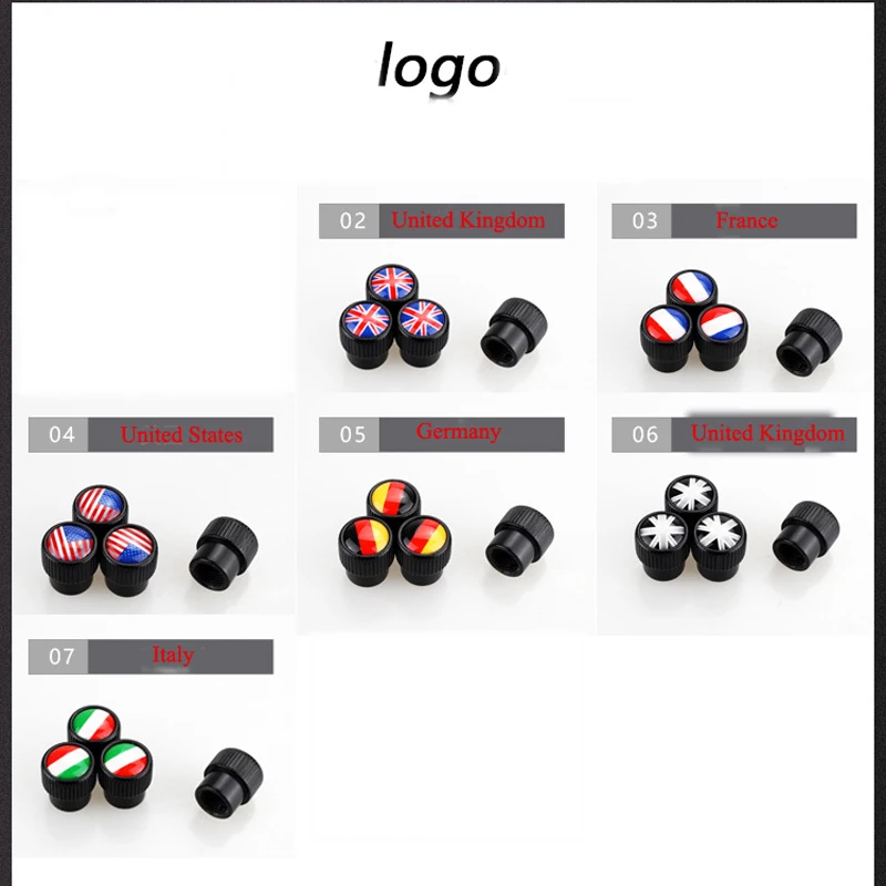 

4pcs / Set Car Universal Tire Valve Cap Round Metal Valve Core Cover with National Flag Standard Dustproof and Leak Proof