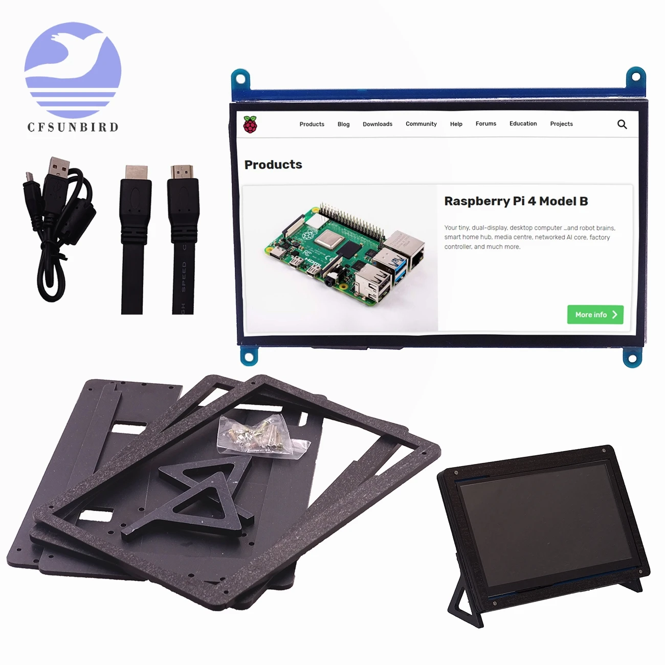 Новый 7-дюймовый сенсорный ЖК-дисплей Raspberry Pi 4 Model B 3B Plus 1024*600 800*480 HDMI TFT + держатель |