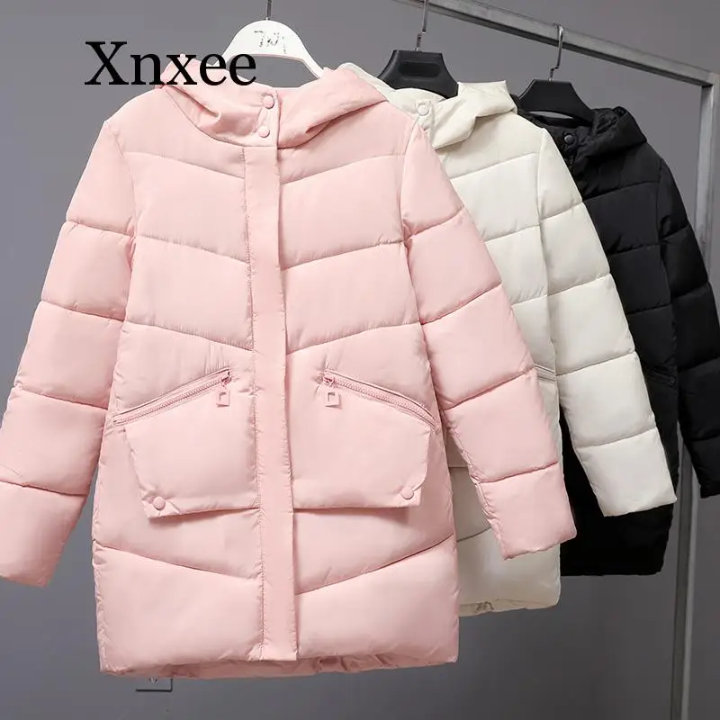 

2020 new arrival thick warmWinter Women jacket Casual Solid thick warm Long Hooded parkas Jackets female pocket snow coats M-3X