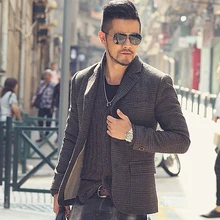 Осень и зима ретро плед ткань мужской тонкий костюм мужской плед Повседневный костюм пальто F330