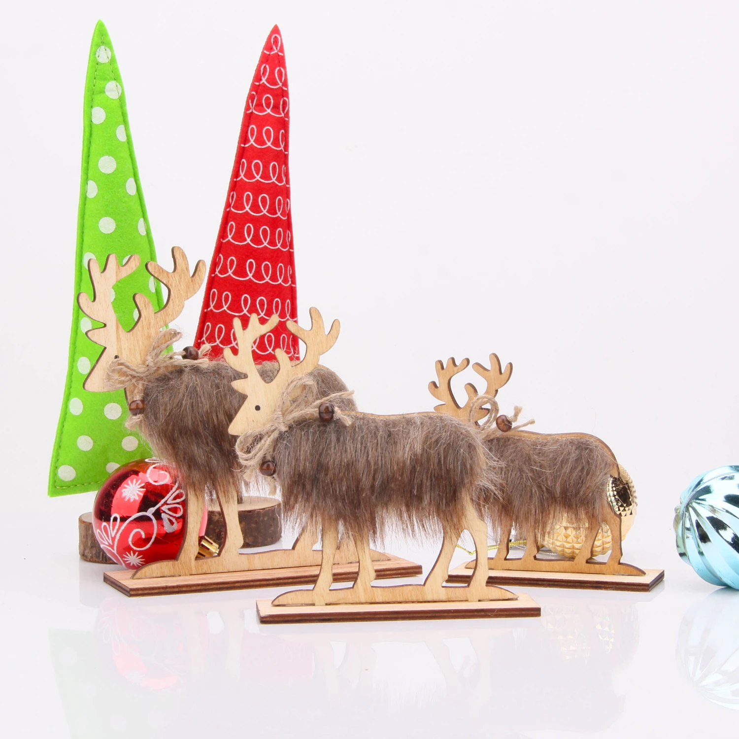

1PC 3 Sizes Wooden Christmas Deer Pendants Ornaments For Xmas Tree Home Christmas Party Decoration Supplies Kids Toys Hairy Elk