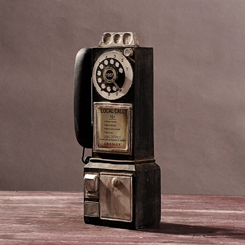 VILEAD 30cm Resin Retro Telephone Figurines Old Dirty Crafts Vintage Home Decor Ornaments Creative European Crafts Accessories