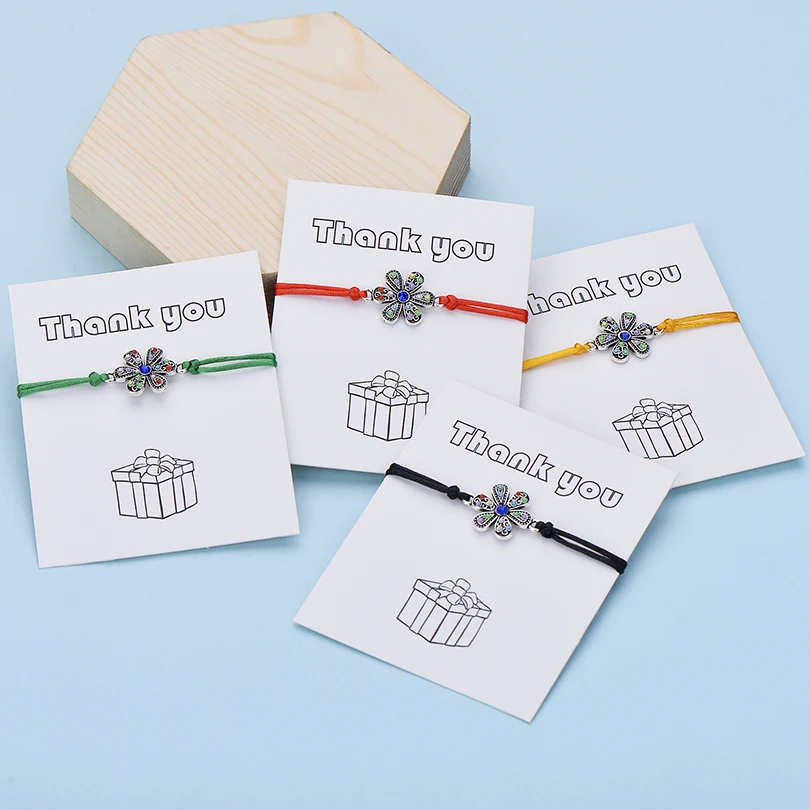 IYOE Wish Card благодарим Вас, разноцветный цветок, браслеты для женщин, ручная плетеная Красная Нить, браслет, браслет дружбы, ювелирные изделия