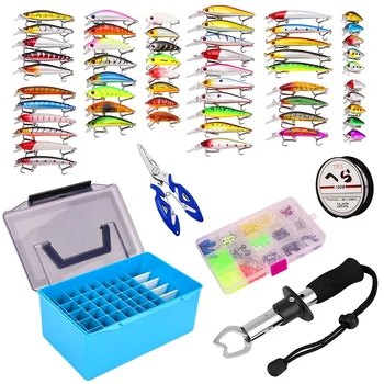 

SEWS-145Pcs/Set Fishing Tackle Tool Set Hard Soft Bait Lure / Jigging Hook / Pliers / Fish Control / Swivel / New 52 Box