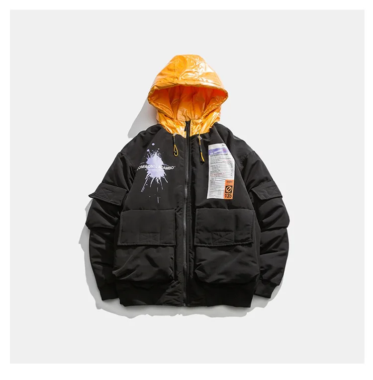 Winter New Style American-Style Popular Brand Hooded Workwear Cotton Coat Men's Loose-Fit Graffiti Printed Large Size Thick Cott