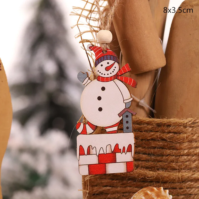 Merry Christmas Elk Деревянные Подвески, украшения орнамент с рождественской елкой DIY деревянные поделки детский подарок украшения для дома Рождественская вечеринка - Цвет: snowman gift