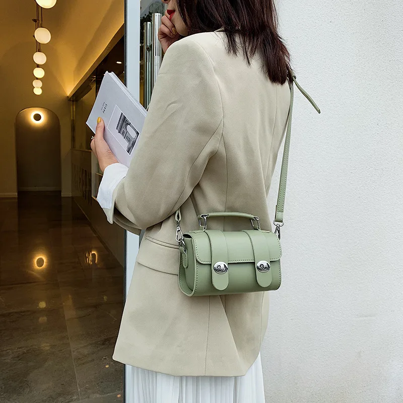 

British Wind Double Belt Puppet Girls Slanting Summer Fresh Candy Color Student Summer 2019 New Westernized Single Shoulder Pack