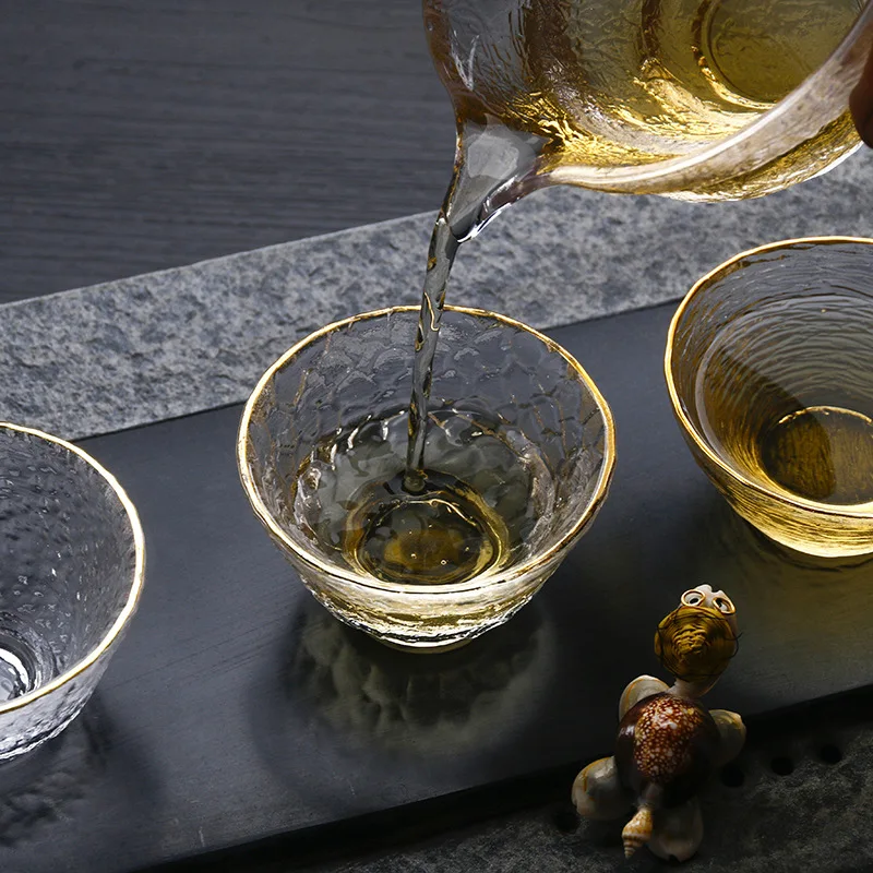 Natural detox zhi li Currently Available Phnom Penh Glass Tea Set Creative Handmade Top Grade Hammer Wood Grain Kung Fu Tea Cup