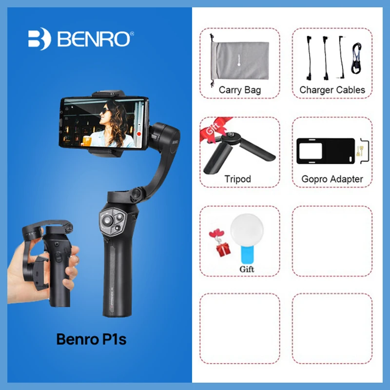 Benro P1s/P1 3 оси ручной карданный смартфон стабилизатор для iPhone X huawei P20 samsung Gopro PK Snoppa Atom DJI OSMO Mobile 2 - Цвет: p1s w adapter