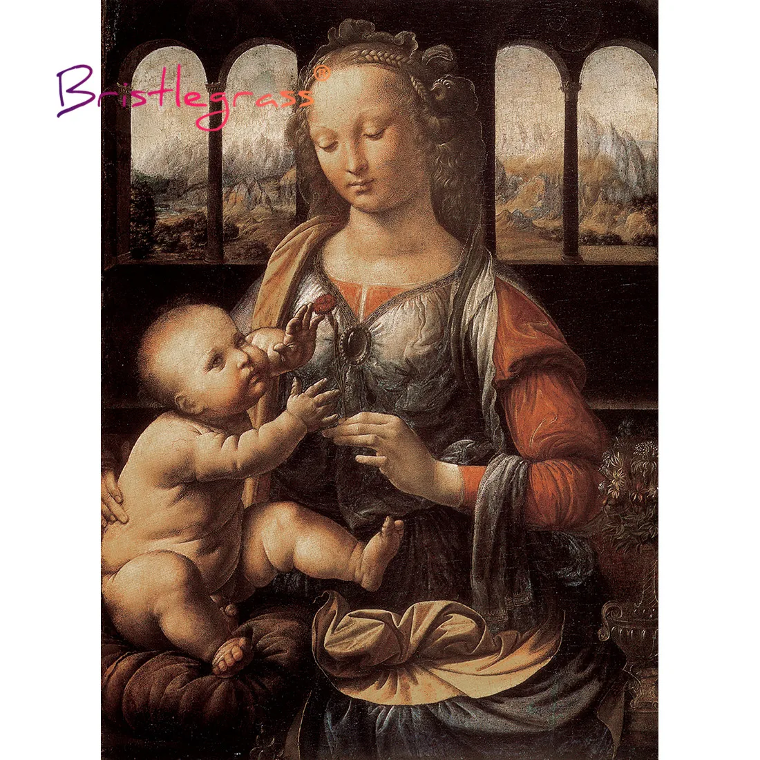 BRISTLEGRASS Wooden Jigsaw Puzzle 500 1000 Piece Madonna Carnation Leonardo Da Vinci Educational Toy Collectibles Painting Decor bristlegrass wooden jigsaw puzzle 500 1000 piece baptism of christ leonardo da vinci educational toy collectibles painting decor