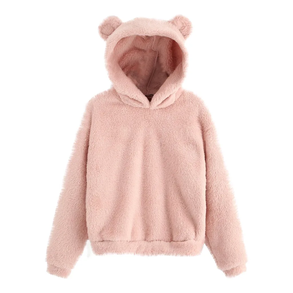 

Hoodie Pullover Female Sweatshirt Long Sleeve Women's Fleece Sweatshirt Warm Bear Shape Fuzzy Hoodie Pullover Outwear Blouse