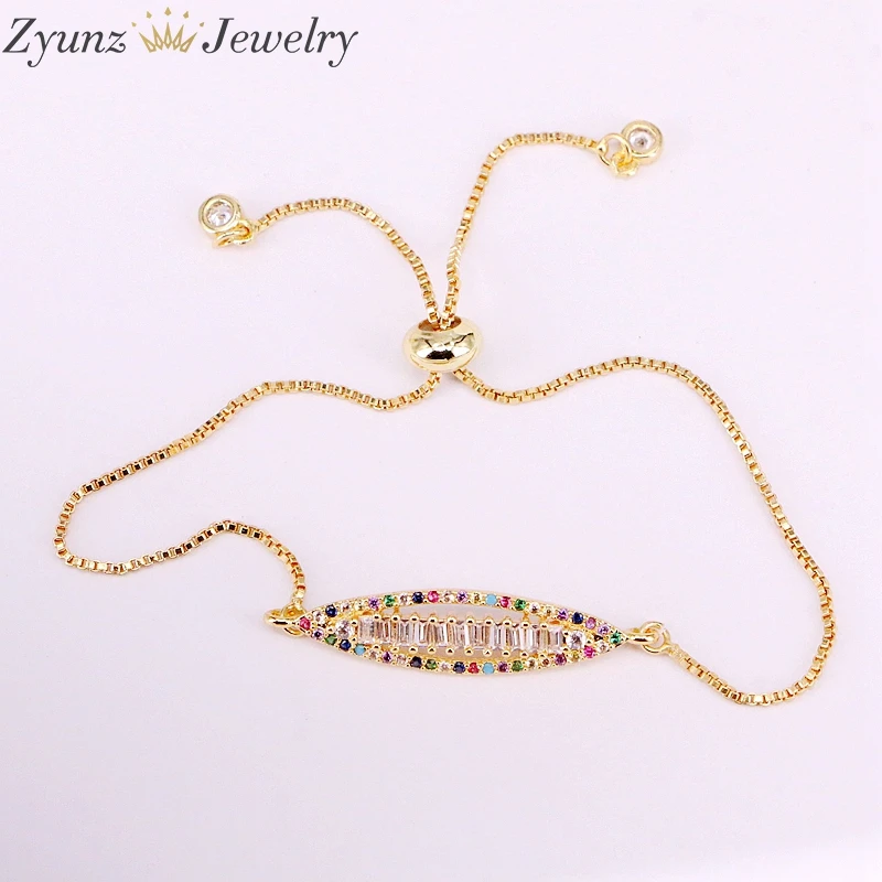 6PCS, Rainbow Lady Girl Crystal CZ Micro Pave Fashion Bar Bracelets Elegant Colorful Zirconia Statement Jewelry Gifts - Окраска металла: B