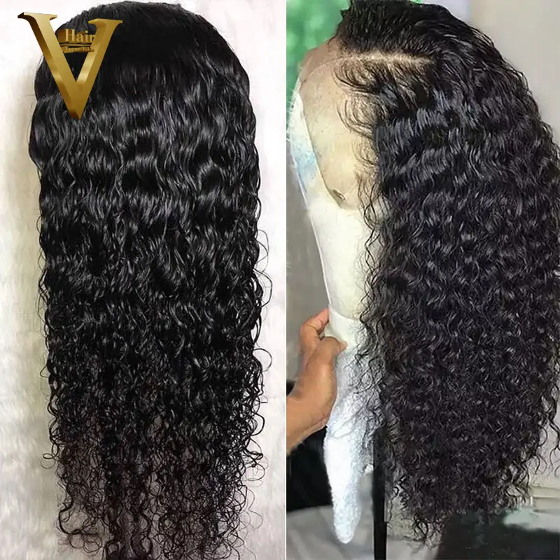 Предварительно выщипанные 13x6 глубокая часть фронта шнурка человеческих волос парики Кудрявые Парики перуанские волосы remy кружевные передние al парик для женщин вода волна 130