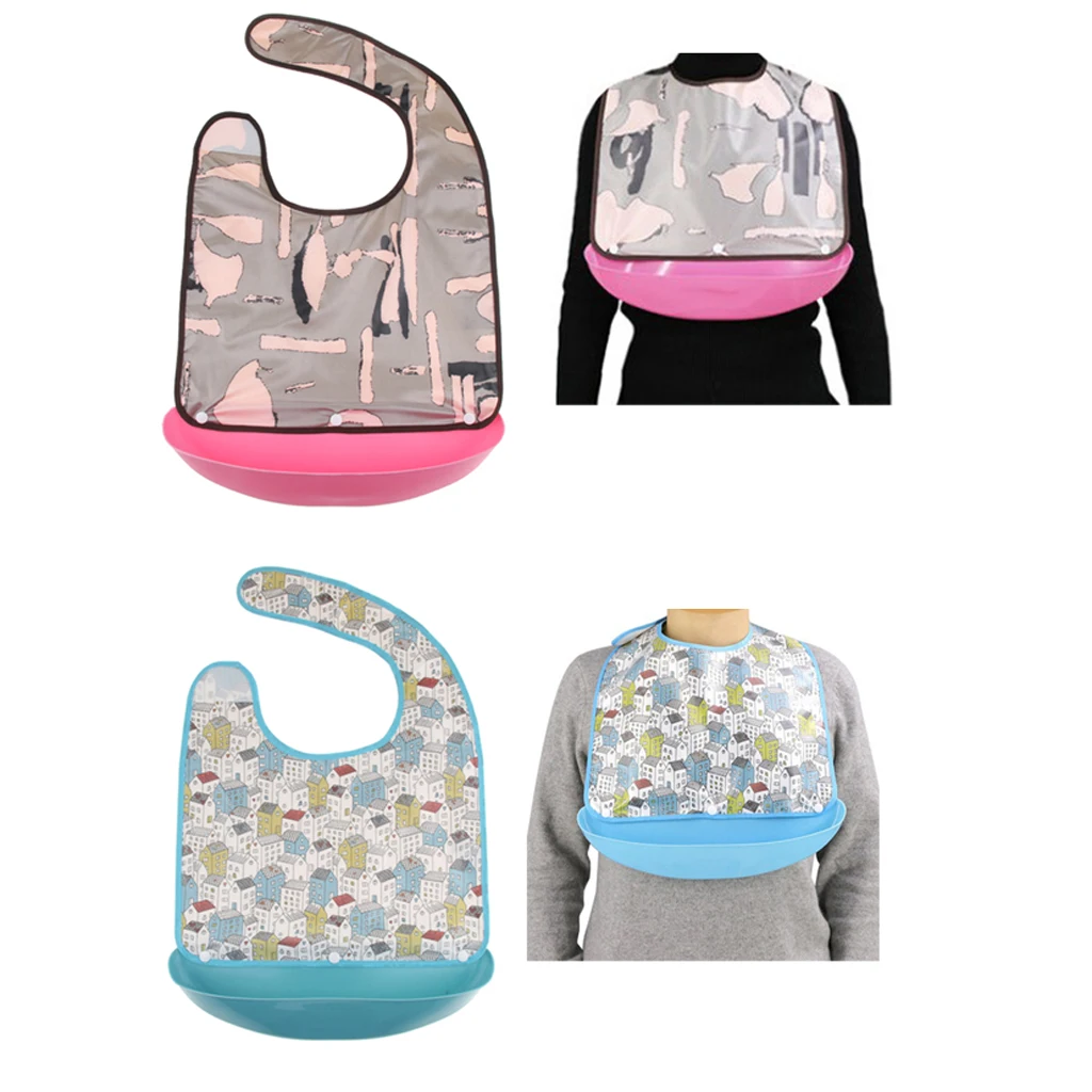 2Pcs Adult Bib Apron - Washable Clothing Protector - Waterproof Crumb Catcher for Elderly Youth Eating - Adjustable
