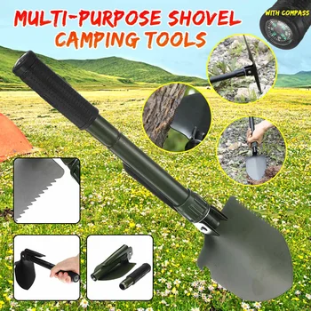 

Outdoor Shovel Garden Tools Multi-purpose Folding Military Shovel Camping Defenses Security Tools With Compass