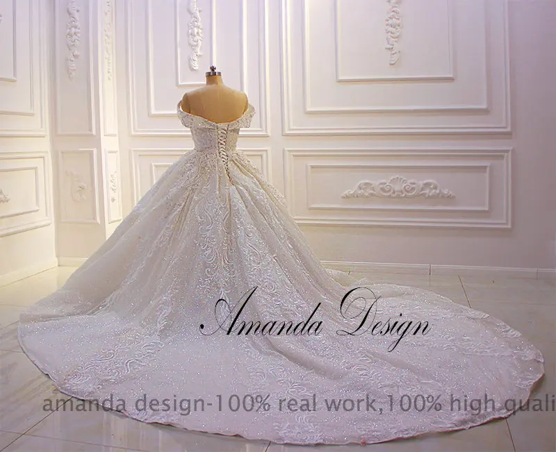 Аманда дизайн robe de mariee couleur с открытыми плечами Плиссированное блестящее роскошное свадебное платье