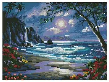 

COTTON Top Quality Hot Sell Lovely Counted Cross Stitch Kit Moonlit Tide Night Sea Moon DIM 02498 2498