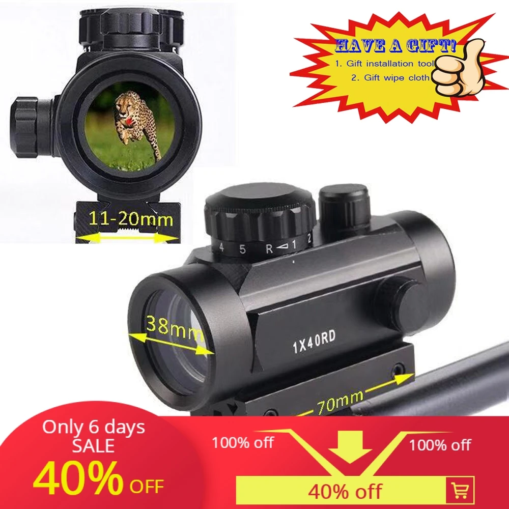 

red/green dot espingarda de hunting Optics Scope 1*40 Red dot Reflex scope espingarda de sight tacticl rail mount rifle scope 20