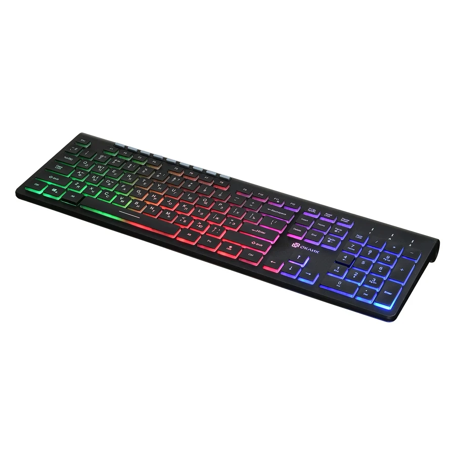 Клавиатура Oklick 490ML черный USB slim Multimedia LED