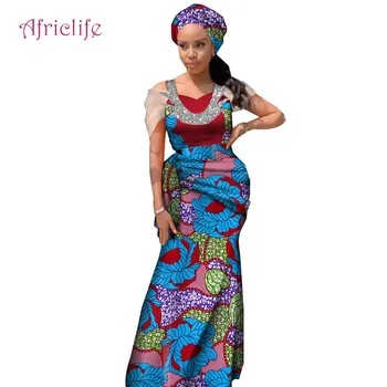 

WY7307 Elegant Lady One Pcs Traditional African Women Dresses Gifted Headwrap Dishiki Clothes Plus Size African Print Dresses