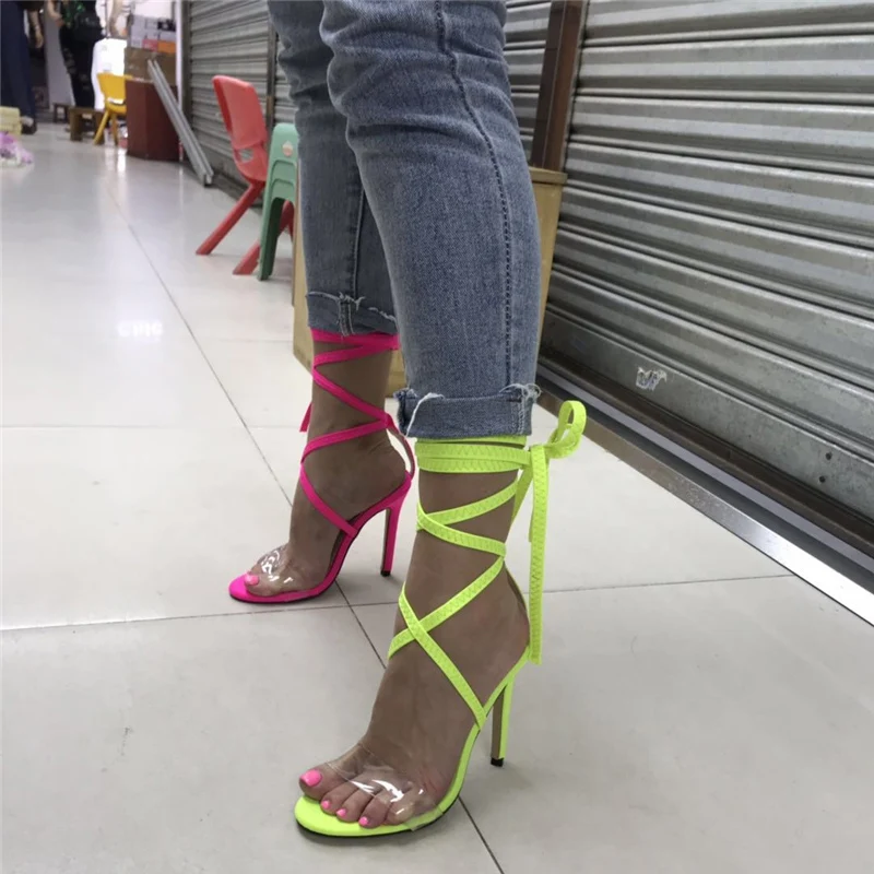 Sandalias Verde Neón De Tacón Con Diseño De Tiras De | islamiyyat.com