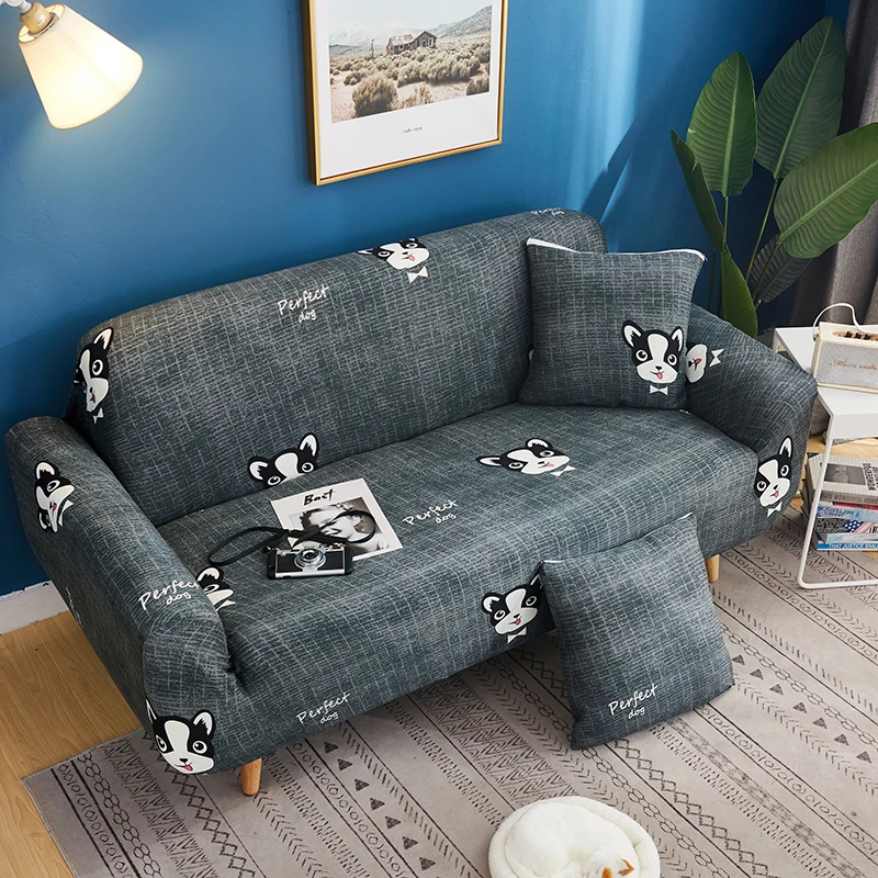 Couch Slipcover New Cartoon Dog Pattern Elastic Durable Polyester Sofa Cover for Single/Double/Three/Four Seat Sofa Home Decor