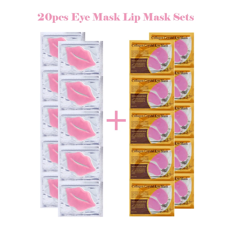 20pcs Eye Mask Lip Mask Skin Care Sets Moisturing Nourishing Labial Lips Mask Anti Dark Circles Eye Patches Face Care Set